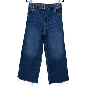 Boden High Waist Wide Leg Cropped Jeans Size 8R Blue Dark Wash Denim Frayed Hem